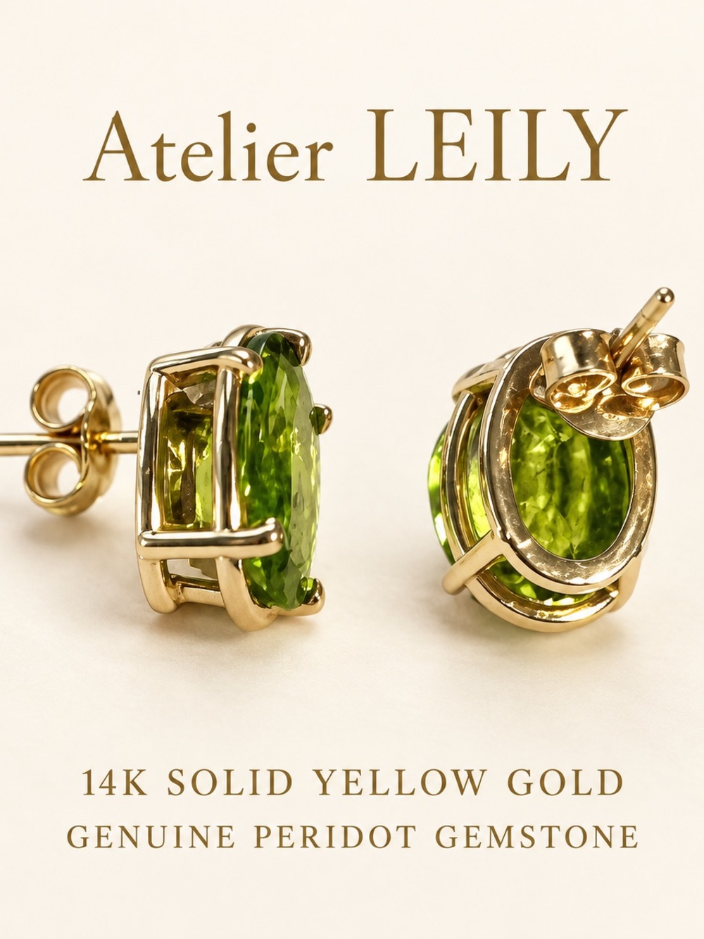 Atelier Leily 14K Yellow Gold Peridot Stud Earrings - Vibrant Green